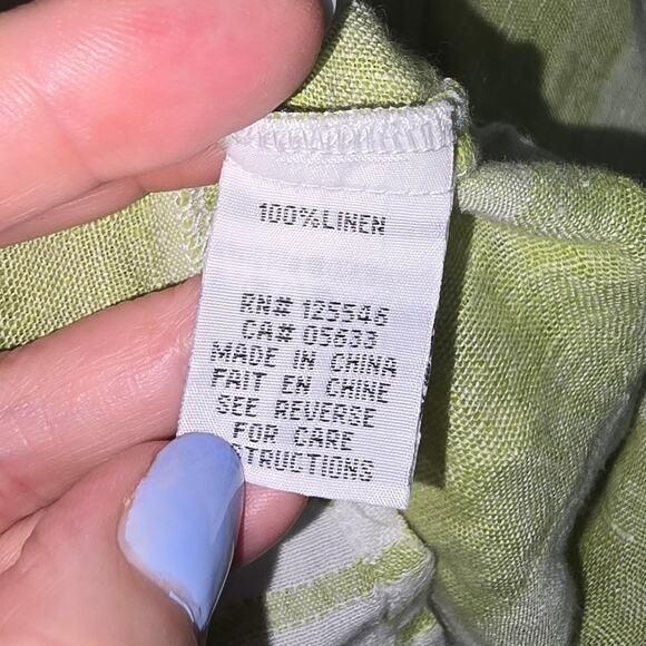 Habitat Plaid Button Front Blouse Linen Rolled Sleeves Green Lagenlook Swing XL - Picture 6 of 8